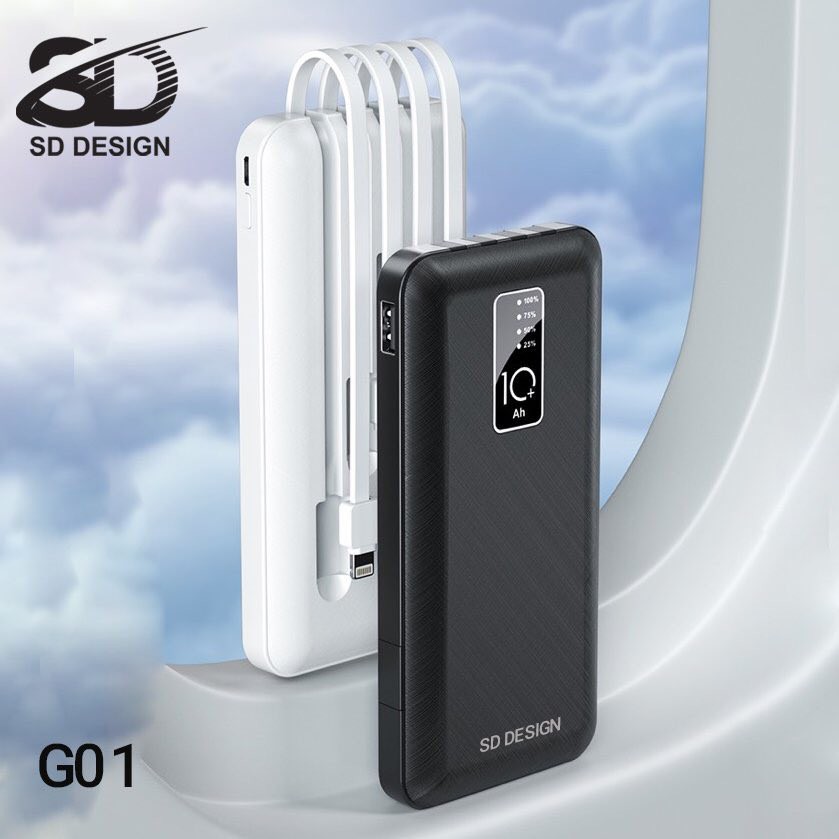 [Mẫu 2021] Sạc dự phòng chính hãng SD Design G01✔10000mAh ✔Kèm 4 cáp sạt - giá đỡ, xạc du phong,Bảo hành 1 năm