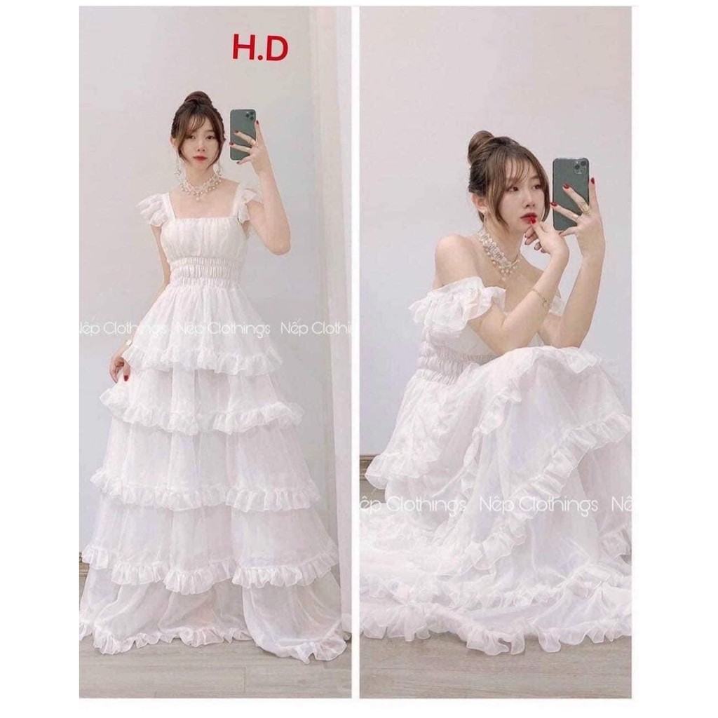 Váy công chúa cánh tiên 5 tầng_Váy trắng sang chảnh
