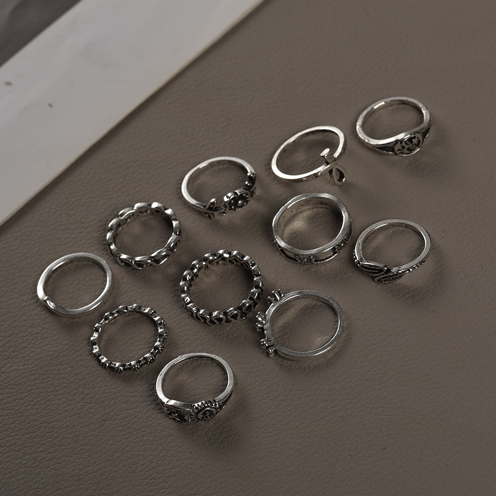 Set 11 Nhẫn Đeo Tay Kim Loại Phong Cách Retro Thời Trang