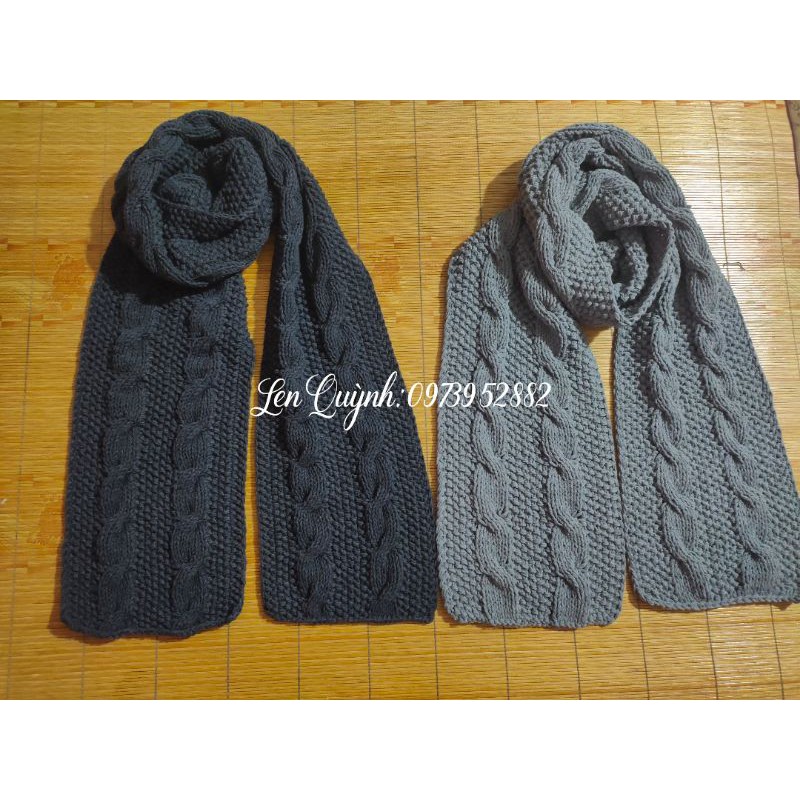 Khăn len handmade kiểu đan vặn thừng hạt gạo