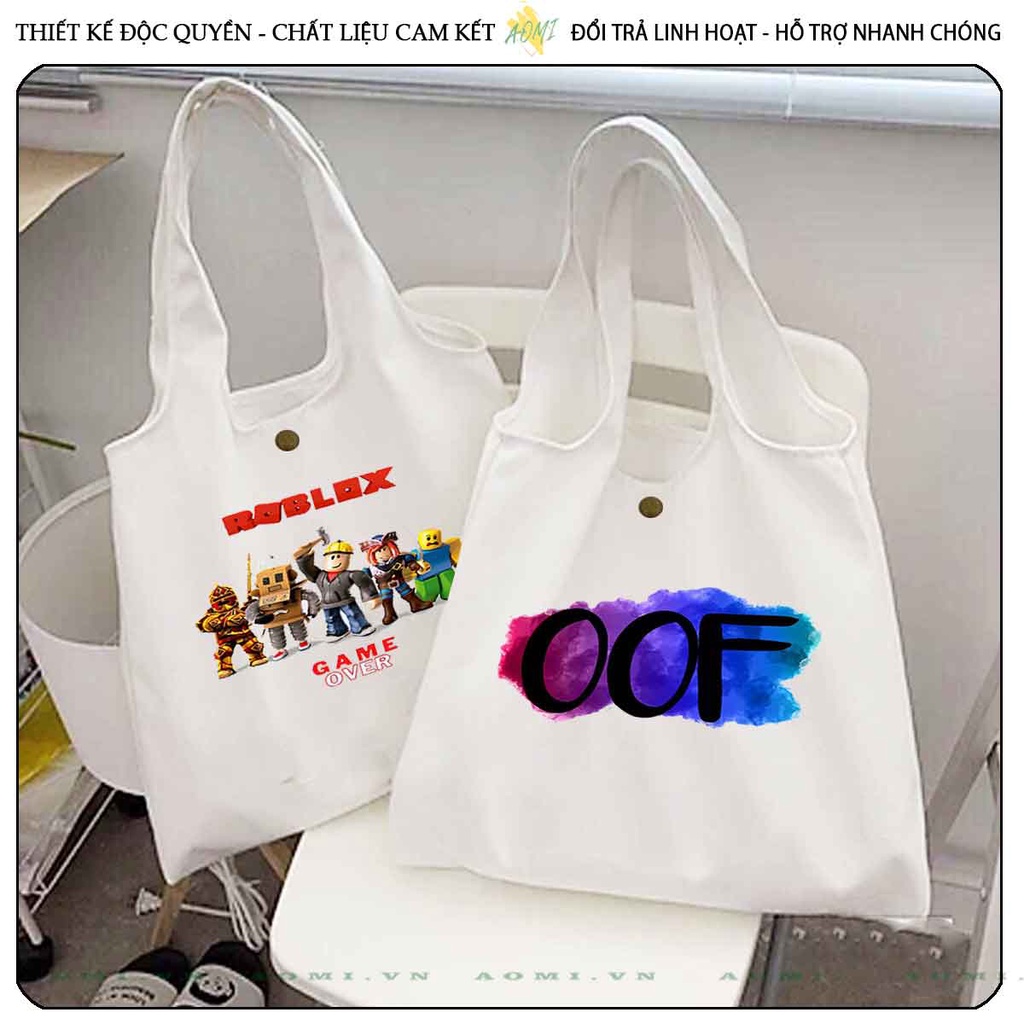 TOTE ROBLOX CANVAS  FORM TRÒN TÚI VẢI ĐEO VAI BAG NÚT BẤM SIZE LỚN AOMIVN DU LỊCH DẠO PHỐ CÁ TÍNH