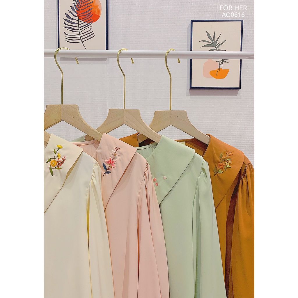 [Mã 33FASHIONSALE giảm 12% đơn 99K] Áo cổ nhọn hoa thêu AO0616
