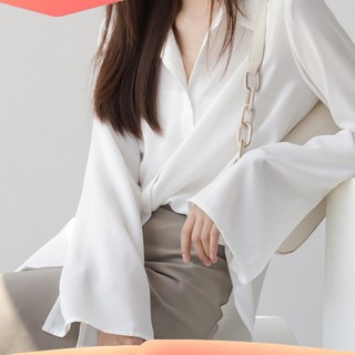 Áo sơ mi nữ trumpet form rộng 💖 áo sơ mi voan hàn quốc 💖 mới nhất 2021
