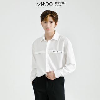 Áo Sơ Mi Thêu Chữ Hoạ Tiết Dài Tay Nam MANDO Chất Cotton Form Rộng Basic Unisex Thời Trang Hàn Quốc SMD127