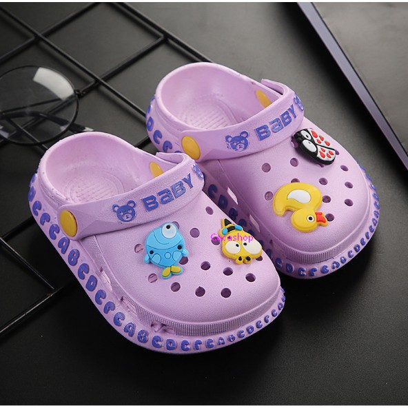 Giày sục cao su siêu mềm cho bé trai bé gái tặng kèm 4 sticker viền chữ baby