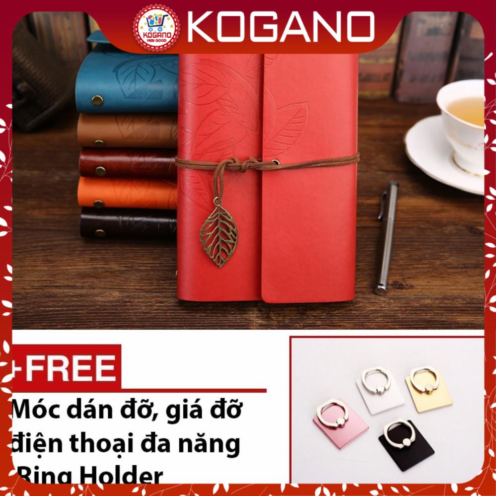 Sổ Tay Bìa Mềm Ghi Chép KOGANO Bìa Còng Bằng Da Khắc Họa Tiết Hoa Lá Phong Cách Vintage Giấy Kraf SN-001046