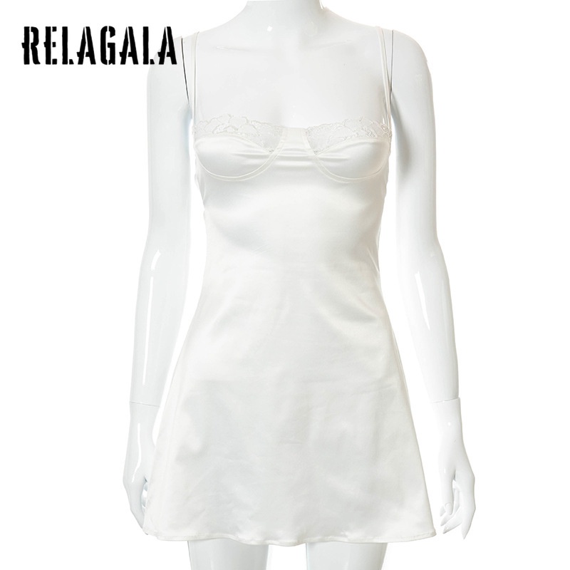 Đầm Ngắn Hở Lưng Phối Ren Màu Trơn Thời Trang Cho Nữ