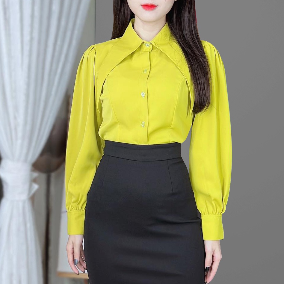 Áo sơ mi nữ tay phồng công sở cổ nhọn CHUU A8077