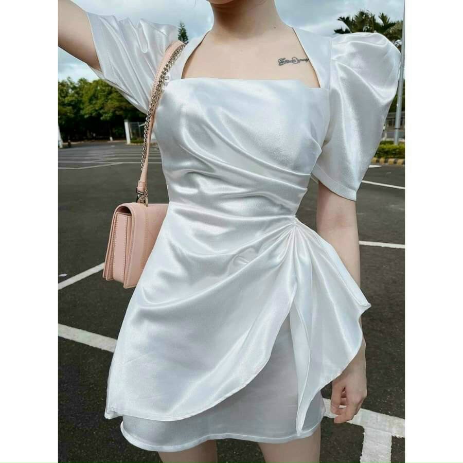 Đầm Tay Phồng Nhún Vạt Chéo Hông Thời Trang Rose Fashion