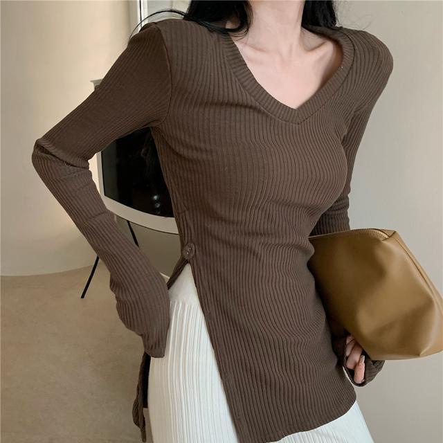 COZOK Áo Len Tay Dài Cổ Chữ v Form Ôm Thiết Kế Độc Đáo Thời Trang