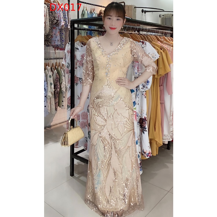 Đầm Nữ Dạ Hội Thiết Kế Đính Đá Cao Cấp - Váy Đầm Trung Niên 2022-DX017