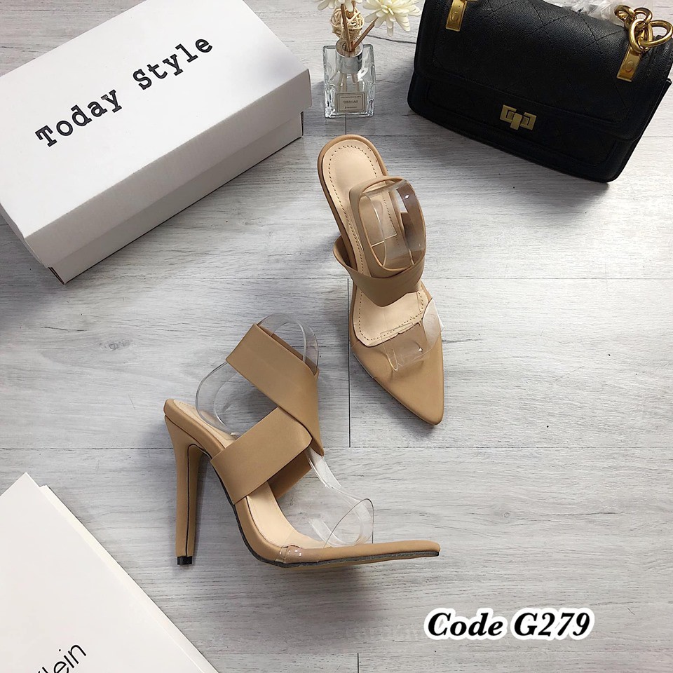 Sandal cao gót quai chéo sang trọng da mềm 11p  G279