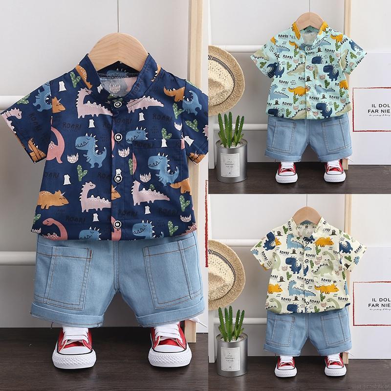 Set Áo Thun Tay Ngắn 2 Lớp + Quần Dài Đáng Yêu Dành Cho Bé Trai 1-4 Tuổi