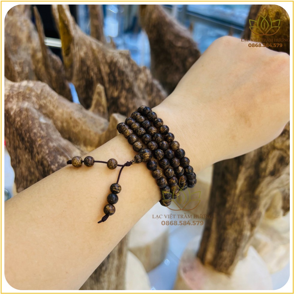 Vòng Tay Trầm Hương 108 Hạt 6mm Trầm Dó Dây INDO hàng Xịn VIP Cao Cấp Lạc Việt cho Nữ cầu Tài Lộc - Phú Quý - May Mắn