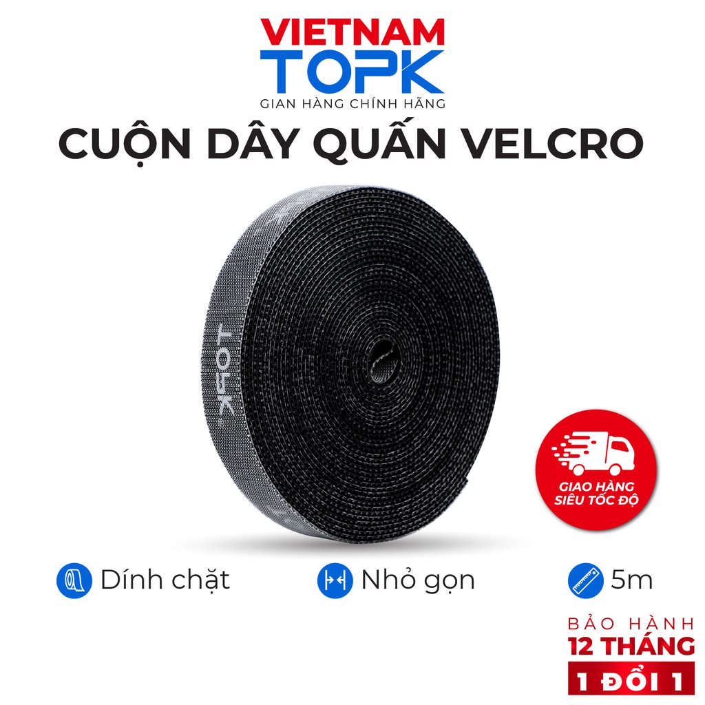 Cuộn dây quấn velcro TOPK J01 cố định dây cáp chống rối tiện lợi - Hàng phân phối chính hãng - Bảo hành 12 tháng 1 đổi 1