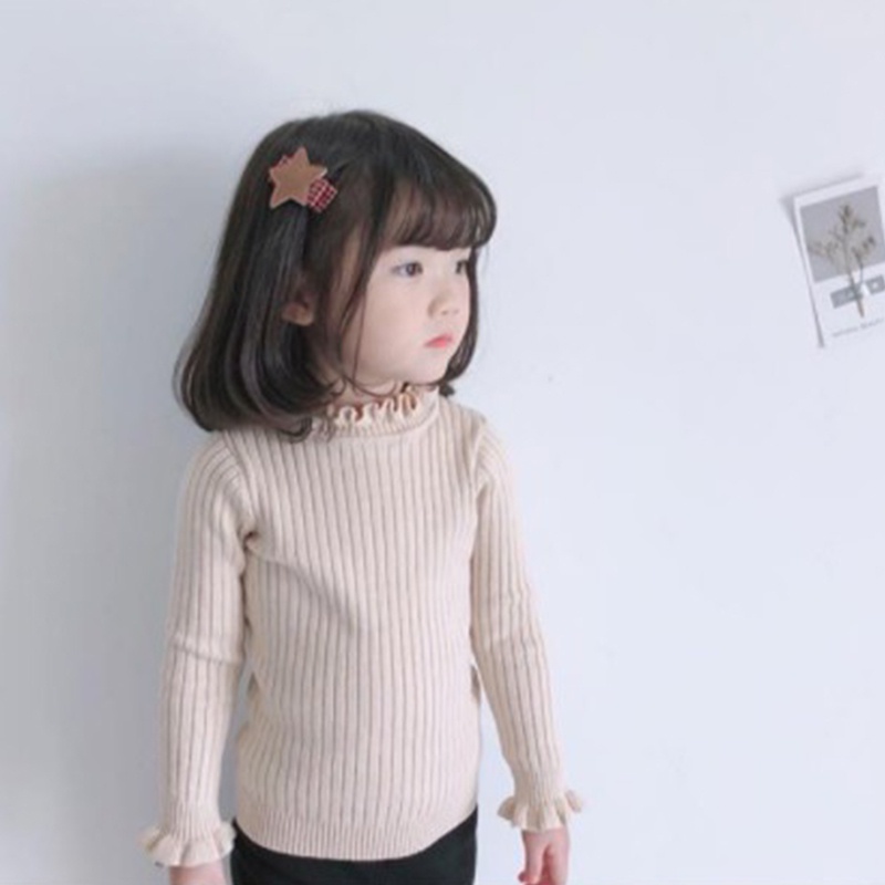 Áo Len Tay Dài Xinh Xắn Dành Cho Bé Gái Áo len chui đầu Cho Bé gái, áo sơ mi dệt kim đáy cho bé gái, dây len trẻ em đồng màu