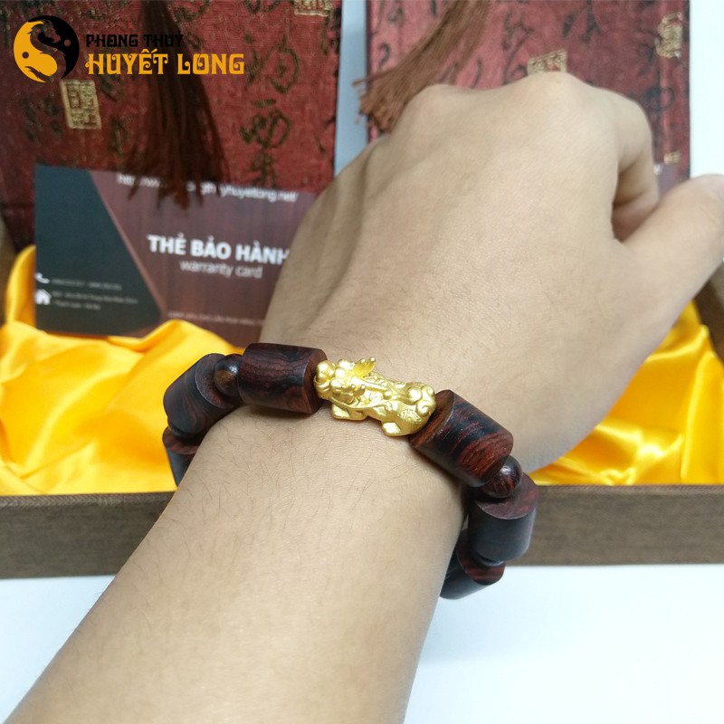 Vòng Tay Gỗ Sưa Đỏ Đốt Trúc Mix Tỳ Hưu, Vòng Tay Phong Thủy Cầu Bình An - May Mắn - Tài Lộc