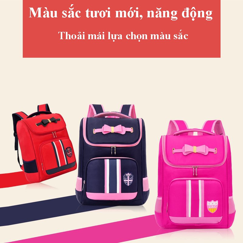 Balo học sinh tiểu học DÁNG HỘP chống gù dành cho bé gái chất liệu chống thấm nước + Tặng cá heo viết chữ đẹp