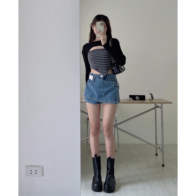 [Ảnh thật/Video]SET ÁO Mongtogi MIX CROPTOP QH siêu đẹp Set áo hai dây kèm cadigan Hàn Quốc