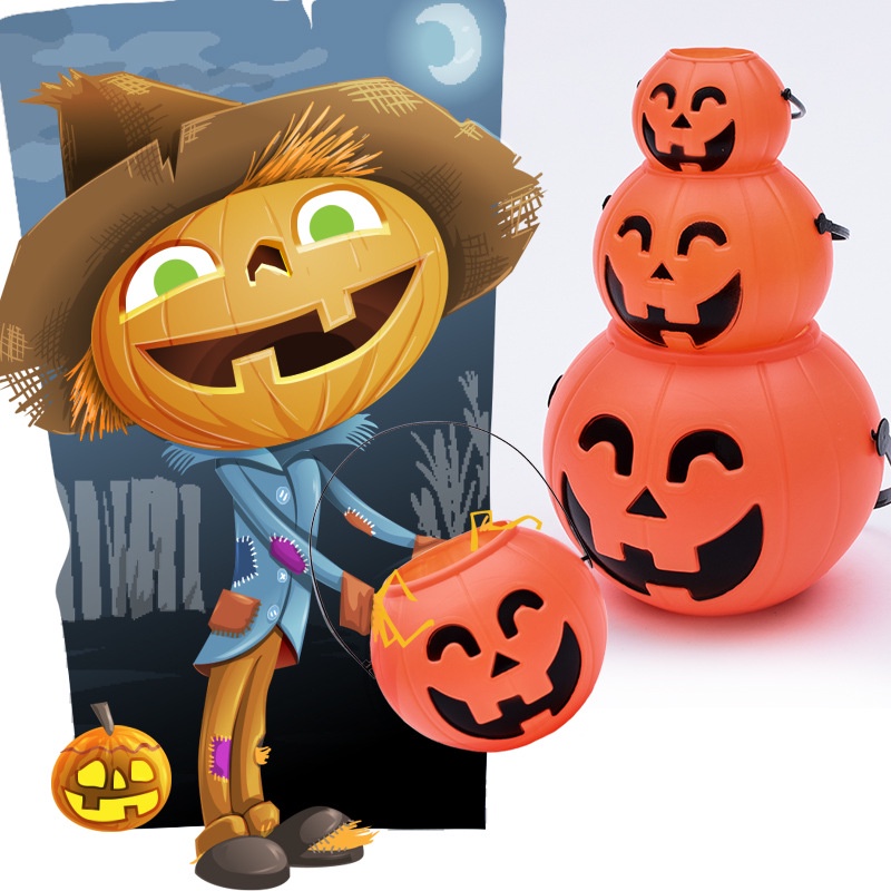 Giỏ bí ngô xin kẹo halloween không đèn nhạc - Đèn lồng bí ngô