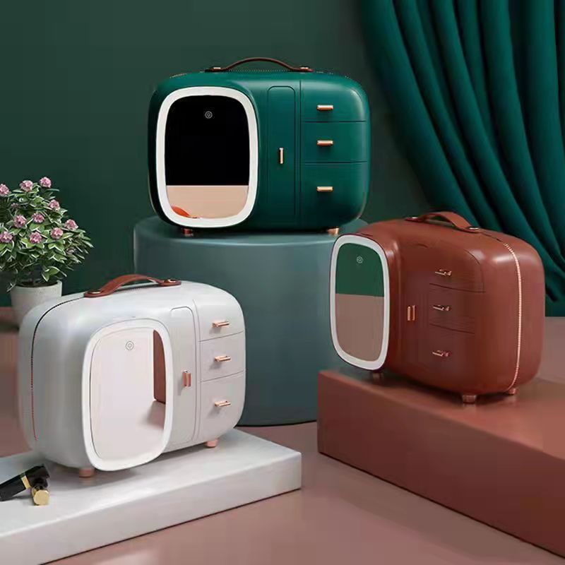 Hộp đựng mỹ phẩm trang sức có gương đèn Led chống nắng chống bụi, Hộp đựng mỹ phẩm nhiều ngăn tiện ích