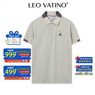 Áo polo nam Leo Vatino Cotton cá sấu thêu gấu cổ phối viền tay ngắn cổ bẻ thun polo PLZR27