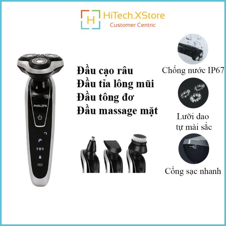 Máy cạo râu nam đa năng 4 in 1 Smart Shaver Dao cạo râu điện cao cấp lưỡi kép 3D cắt tỉa lông mũi, tông đơ, massage mặt