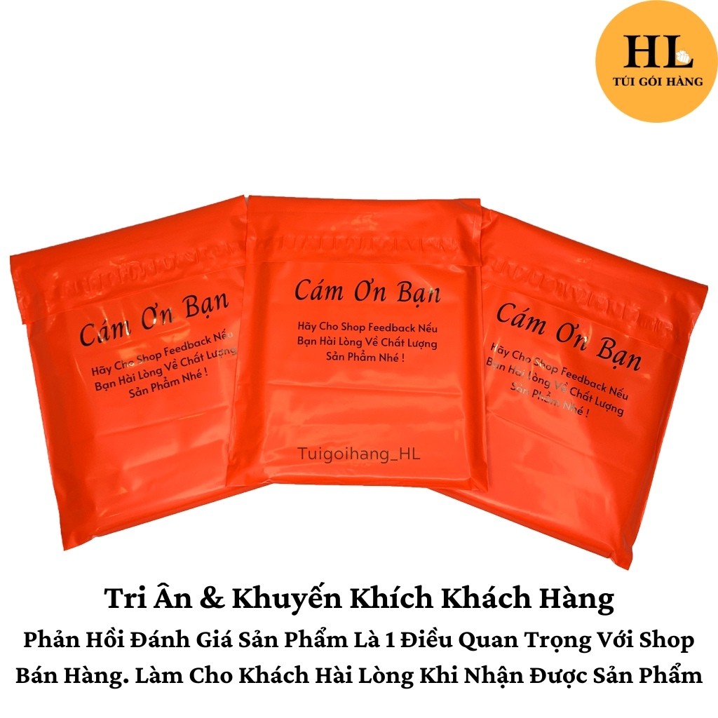 Túi gói hàng in sẳn thiệp tri ân &amp; khuyến khích khách hành đánh giá màu đỏ size 17x30 TUIGOIHANGHL