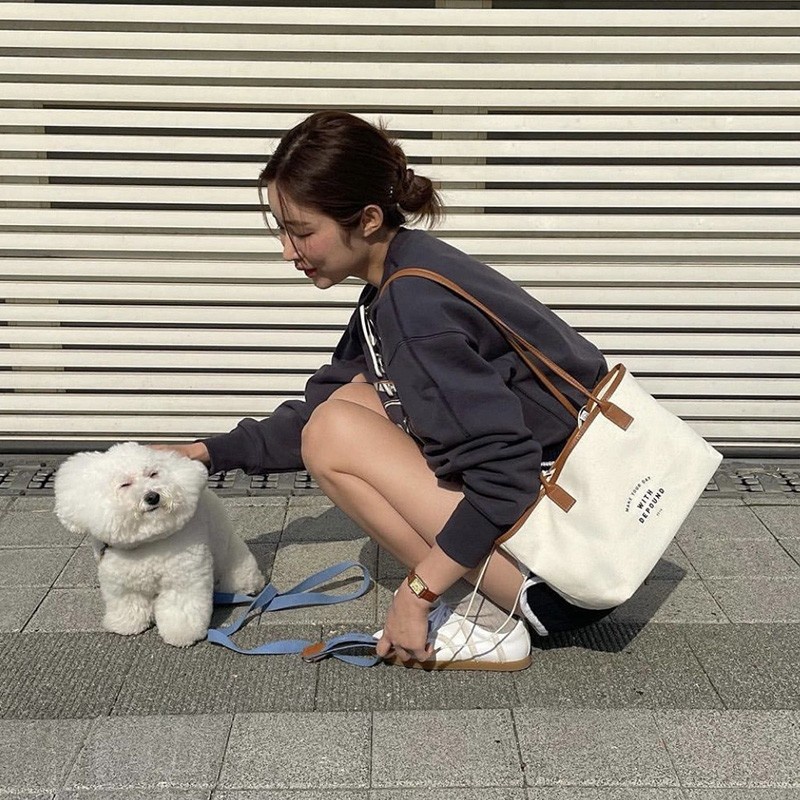 Túi Đeo Vai Bằng Vải canvas In Chữ Thời Trang Dành Cho Nữ