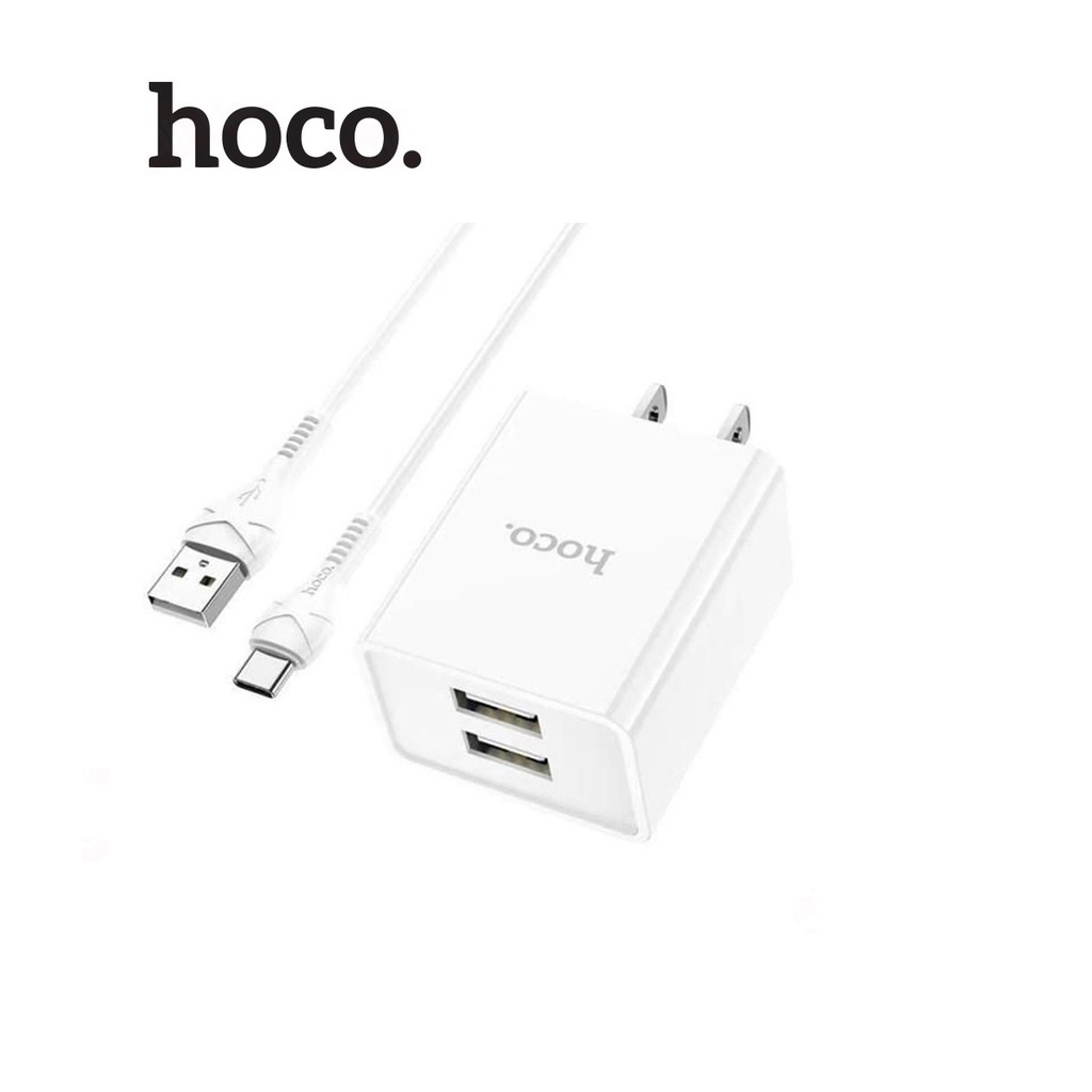 Bộ sạc Hoco C89 2.1A chân dẹt 2 cổng USB dài 1M cho Android kèm dây Type-C