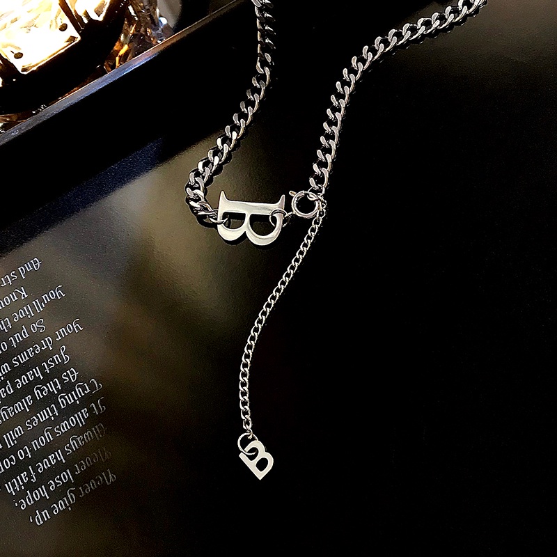 Vòng cổ thép titan mặt chữ B phong cách hip hop Âu Mỹ thời trang cá tính