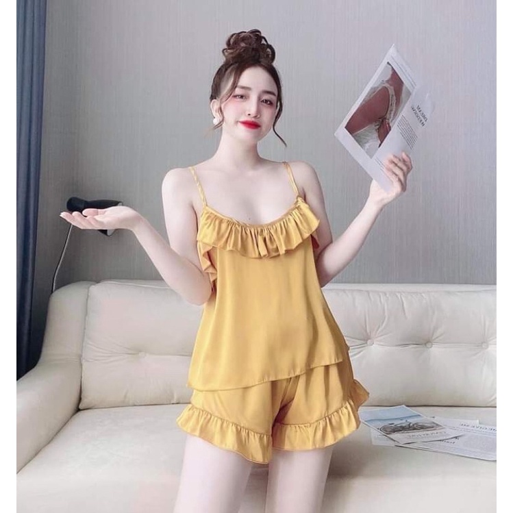 Đồ ngủ sexy, Đồ ngủ nữ hai dây , Đồ bộ nữ đùi mặc nhà chất satin kèm ảnh thật