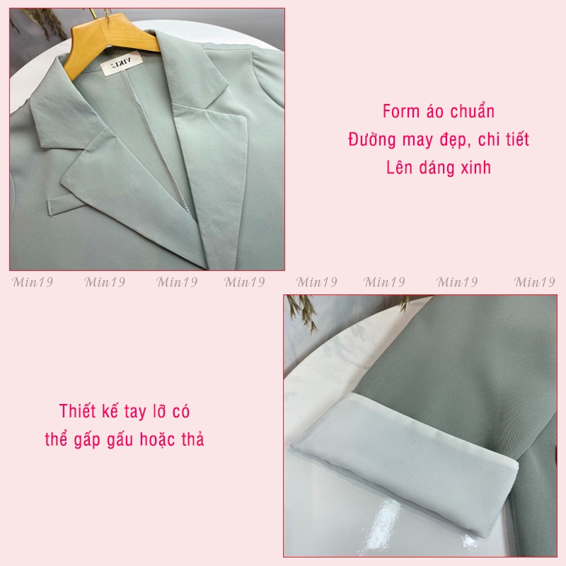 Áo Vest Nữ Blazer MIN19 Áo Khoác Blazer Nữ Công Sở Hàn Quốc 1 Lớp Form Rộng Tay Lỡ Cá Tính Màu Xanh Đen Nâu Be Thời Tran