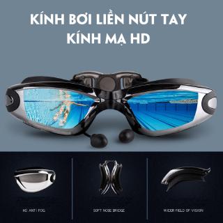 Kính bơi công nghệ nút tai dính liền nhìn rõ dưới nước HD chống nước chống mù kính bơi khung gương lớn mạ có nút tai