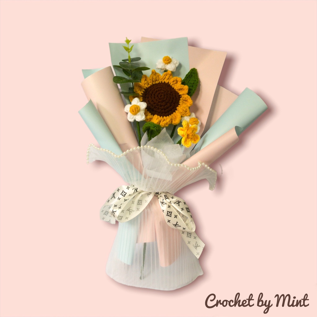 Bó hoa hướng dương đan móc bằng len thủ công handmade làm quà tặng bạn gái, bạn trai, người yêu