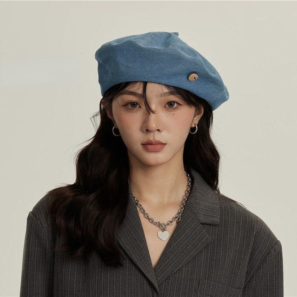 Mũ Beret Vải Denim Phong Cách Retro Thời Trang Cho Nữ