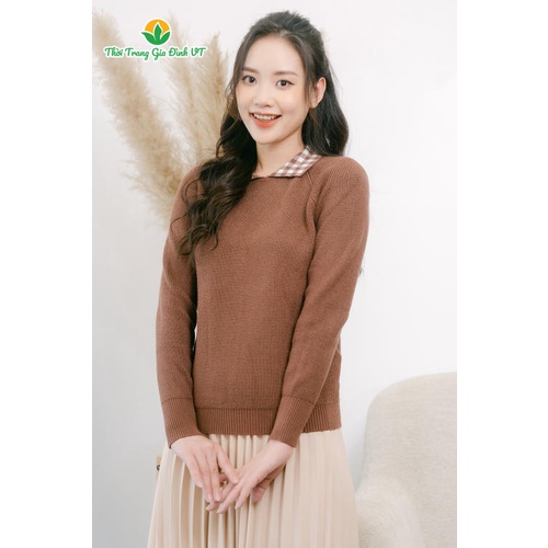 Áo len nữ cổ bẻ phối kẻ A15.2102- Thời trang gia đình VT | BigBuy360 - bigbuy360.vn