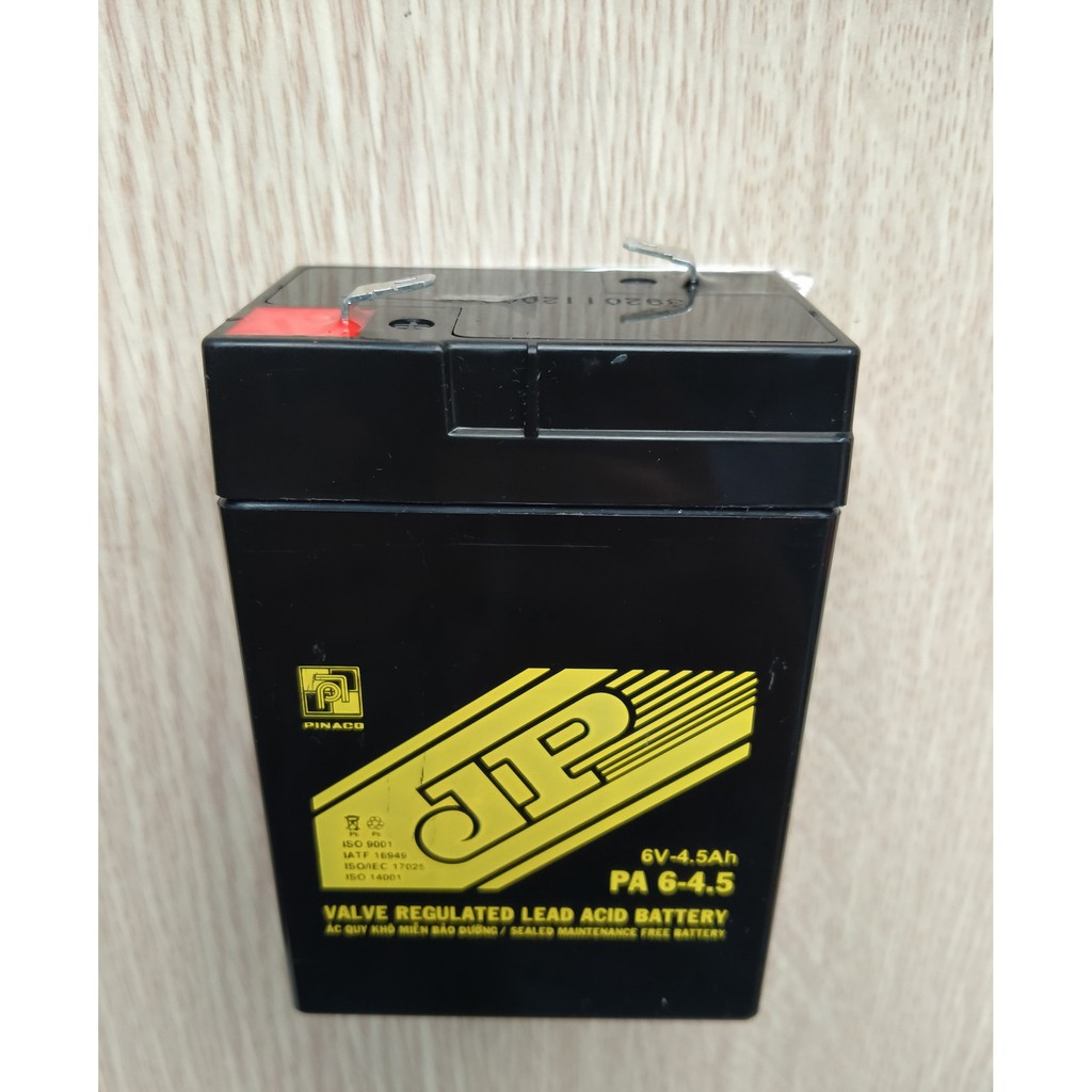 Ắc quy 6V 4.5Ah Pinaco, 6V 5Ah Honjianda dùng cho xe điện trẻ em, Quạt sạc, Đèn sạc, kích thước 71x48x100mm