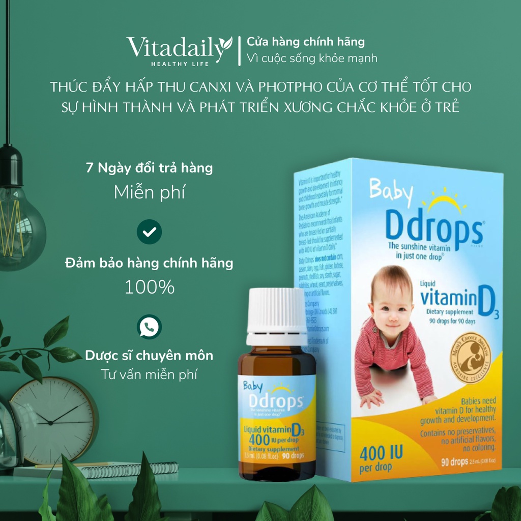 Vitamin D3 Baby DDrops 90 giọt bổ xung vitamin D, tăng hấp thụ canxi