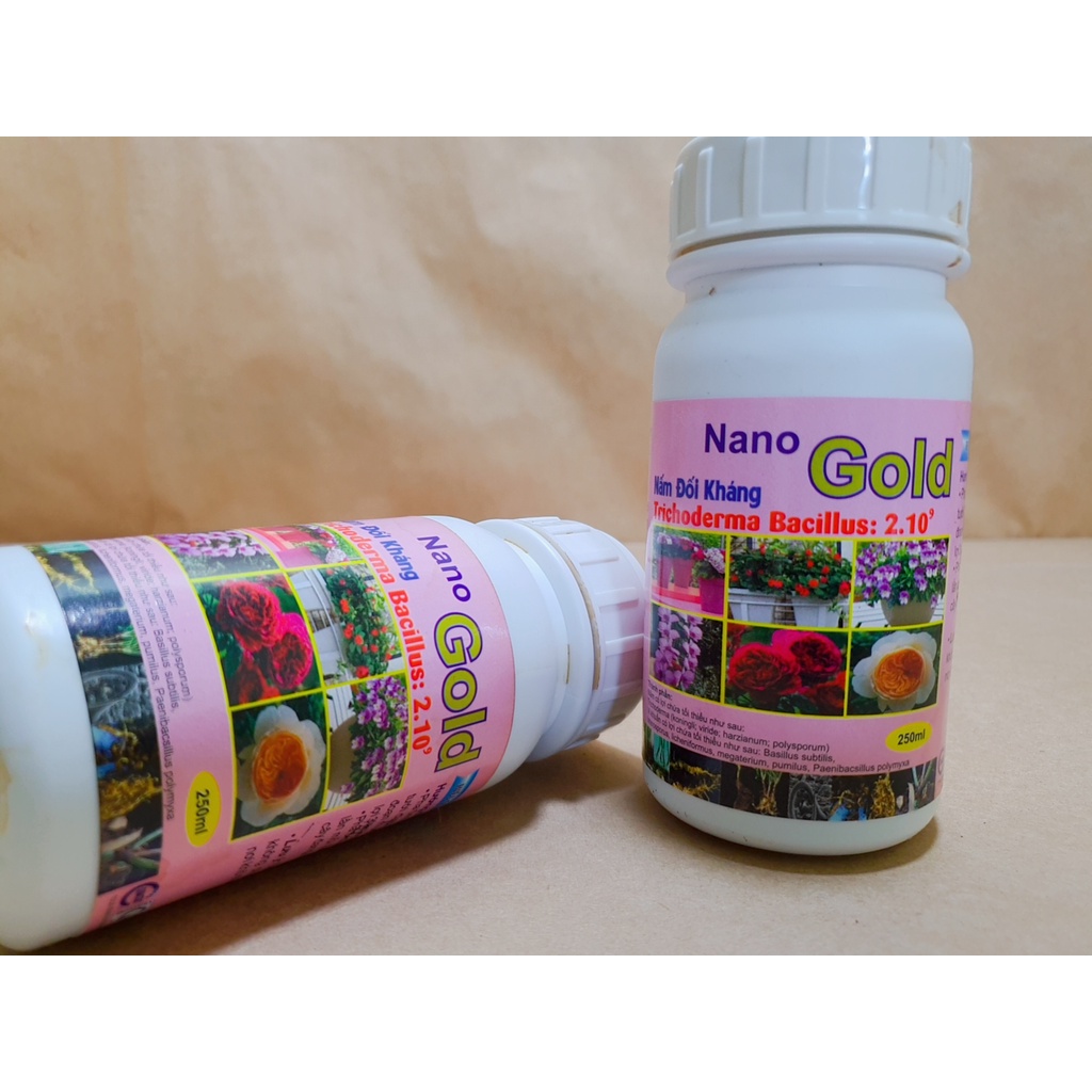 Chế phẩm Nano Gold Nấm đối kháng trichoderma Bacillus 2.10^9 lọ 250ml dùng cho hoa lan kiểng lá cây ăn quả