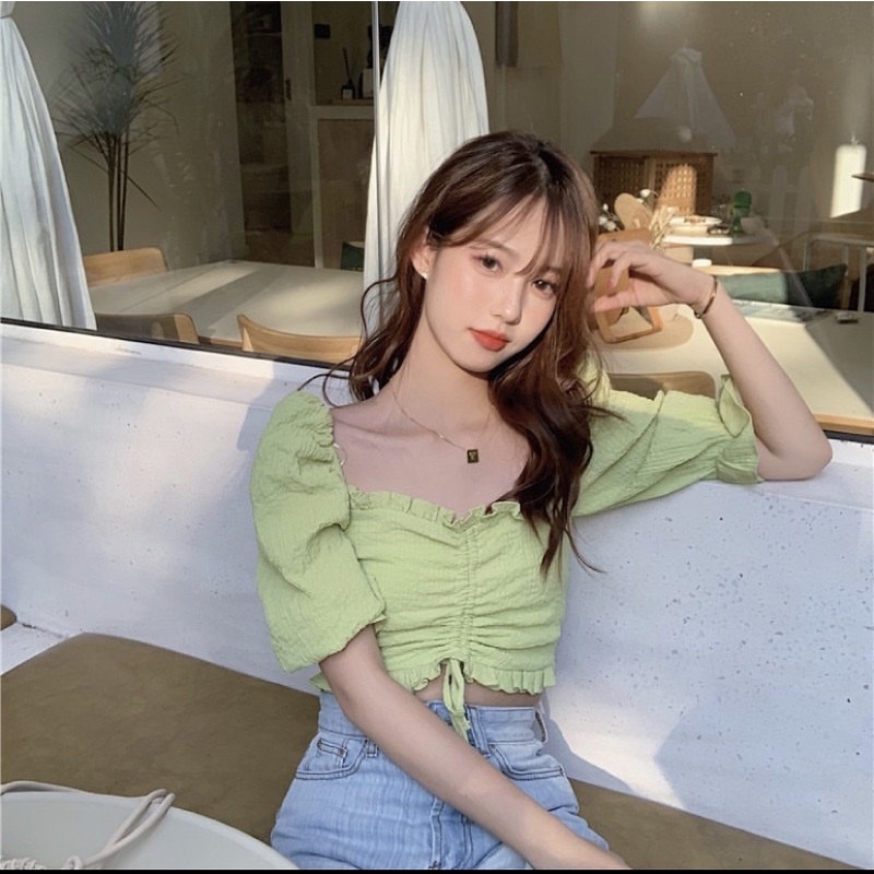 ADORABLE ÁO TOP XANH TAY PHỒNG FREESIZE🥰🥰🥰