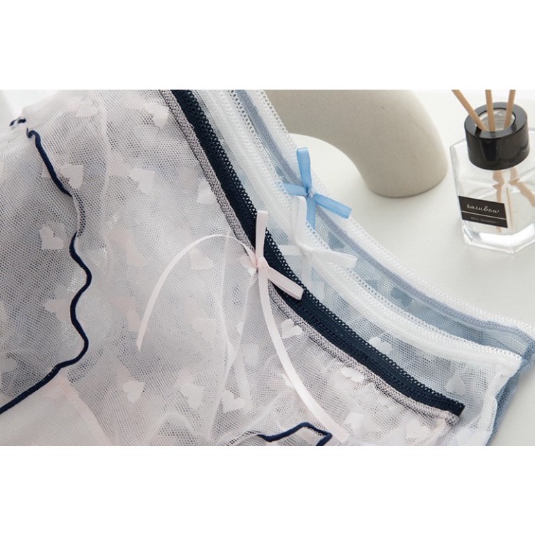 Quần Lót Nữ Ren Sexy Viền Màu Phối Họa Tiết Trái Tim Gợi Cảm Quyến Rũ H006 nữ