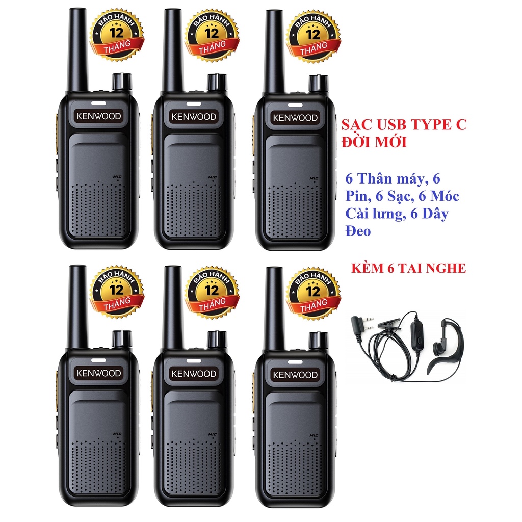 Bộ 6 Chiếc Bộ đàm Sạc USB Type C Đời Mới TK688S (Loa to&amp; Chống Từ tính, Cự ly liên lạc Xa, Pin sử dụng&gt;15 Tiếng)