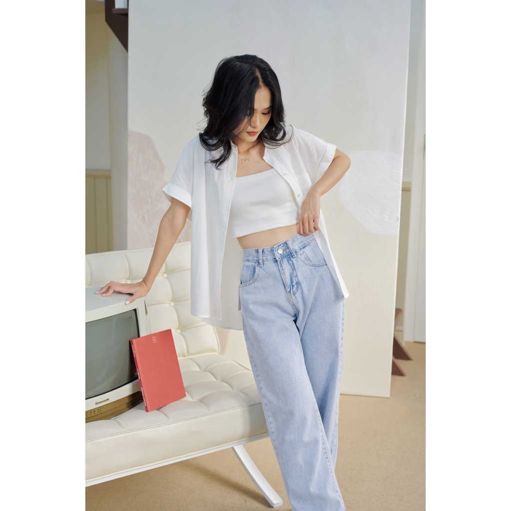 Quần jeans culottes trơn màu xanh nhạt LENCLOTHING 8400