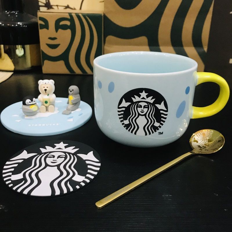 Starbucks Polar Bear Frappuccino Mug 414ml Gốm cà phê Tách nước Có Nắp Đĩa Túi xách