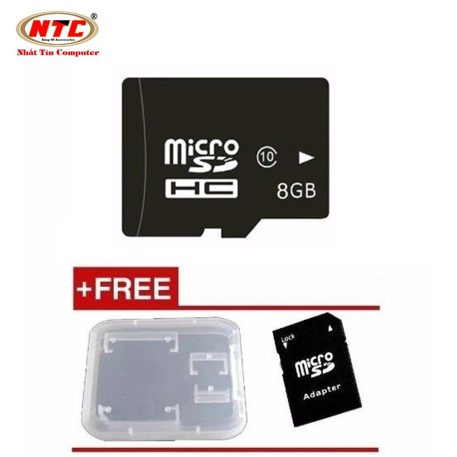 Thẻ nhớ microSDHC NTC 8GB Class 10 (Đen) + Tặng kèm 01 hộp đựng thẻ và 01 adapter