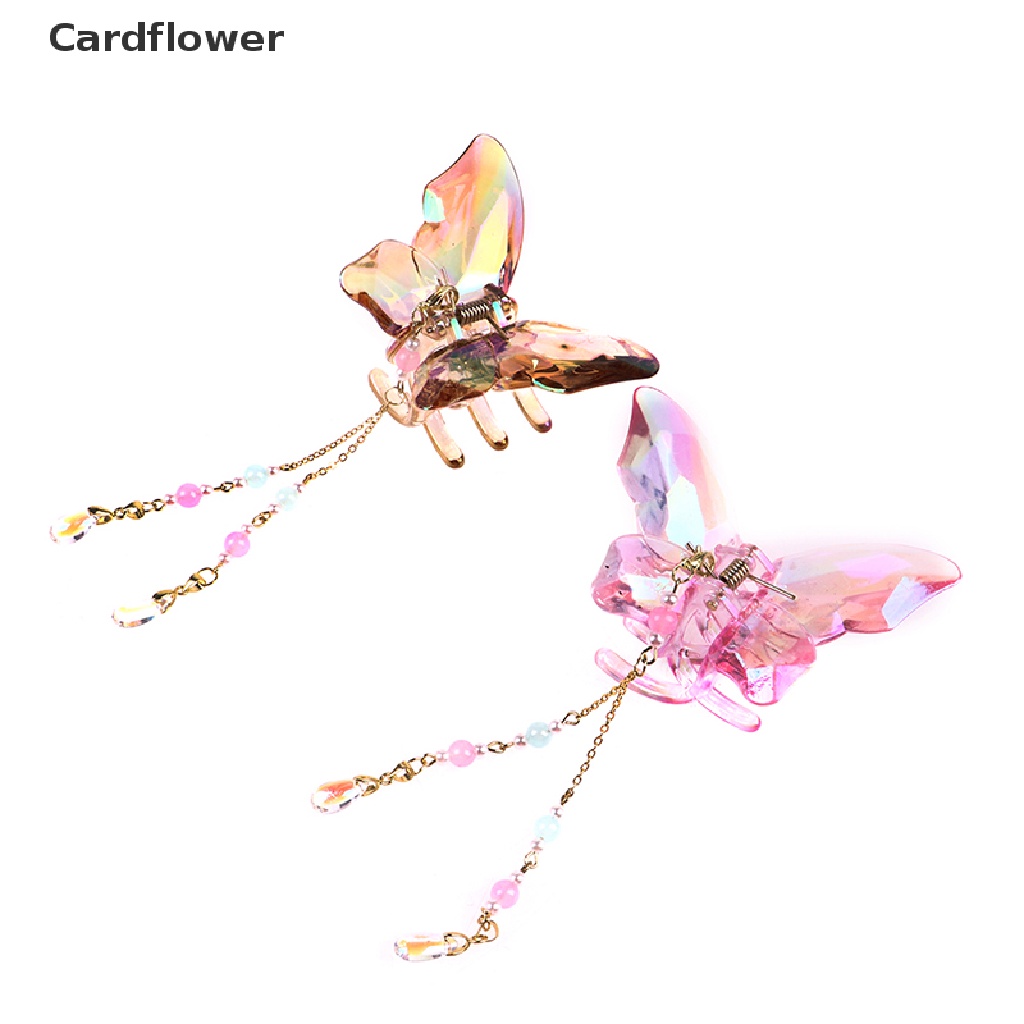 &lt; Cardflower &gt; Kẹp Tóc Càng Cua Tua Rua Pha Lê Hình Bướm Chống Trượt