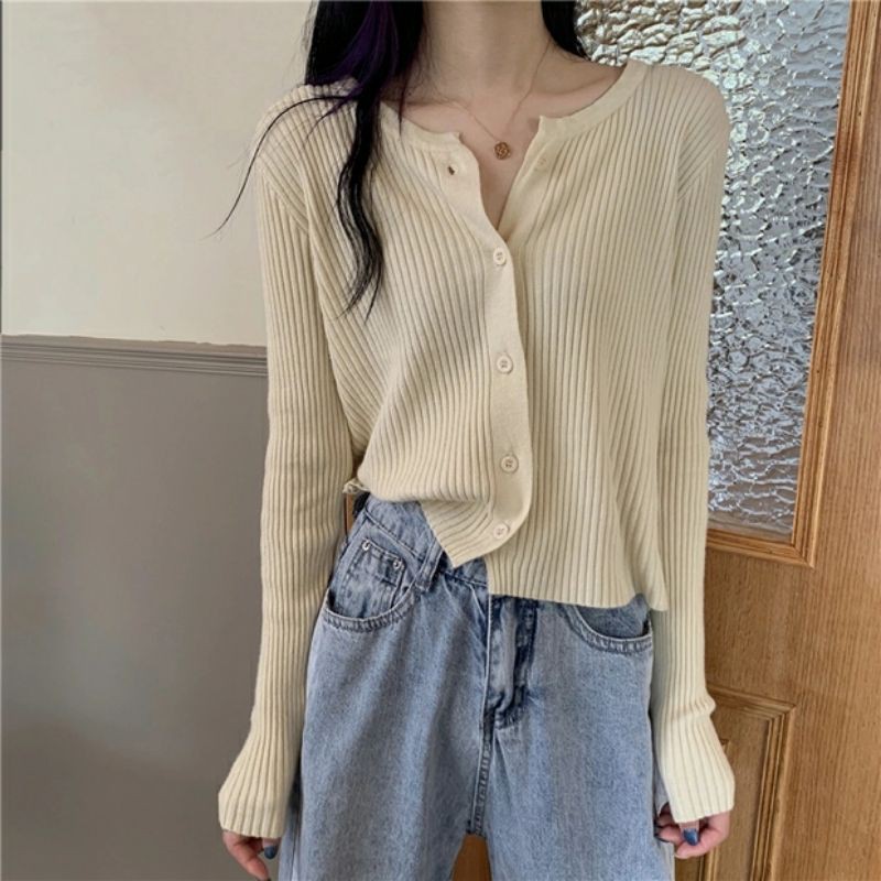 Áo Khoác Cardigan nữ tay dài cổ tròn hàn quốc thời trang 2021