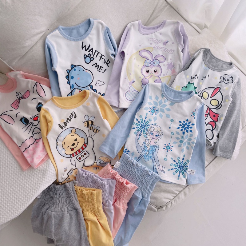 Bộ Đồ Ngủ Nhung Lưng Cao Bảo Vệ Bụng Không Xương Kiểu Đức Cho Bé