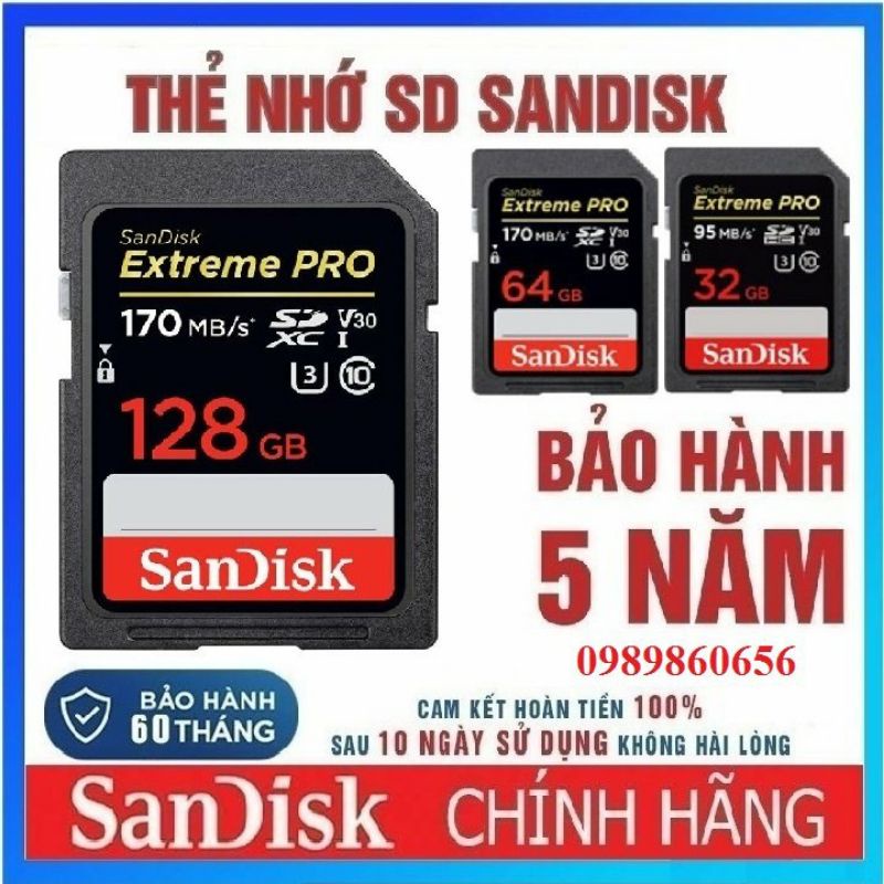 Thẻ nhớ SD Sandisk 32G 64G Ultra Class 10 và Extreme Pro tốc độ cao 4K chuyên dụng cho máy ảnh máy quay